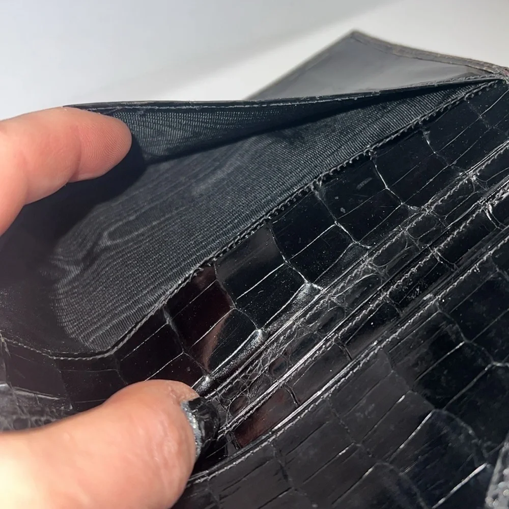 Acare Black Crocodile Patent Long Bifold Checkbook Cover Wallet - Argentina